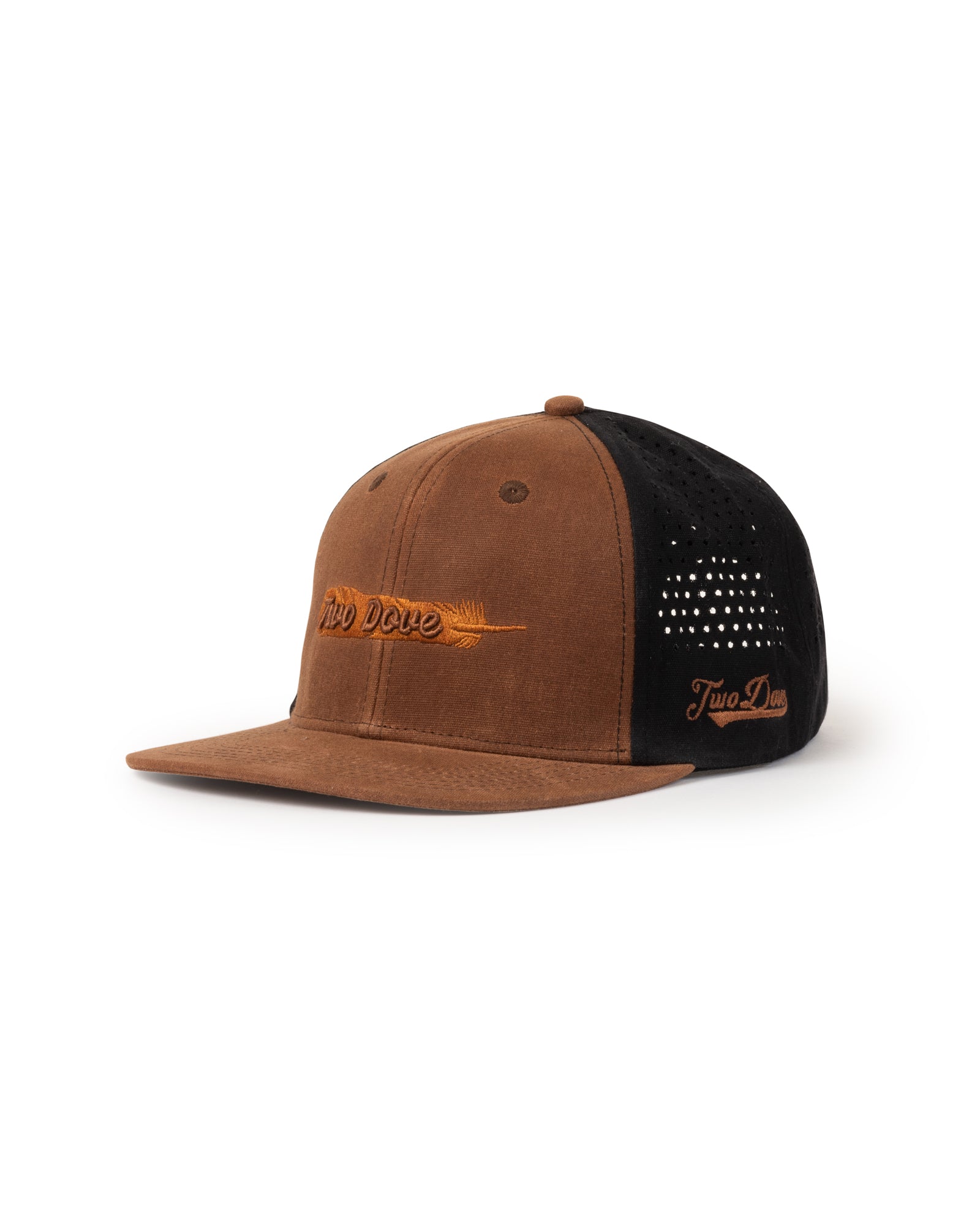 Feather Waxed Cotton Perforated Snapback - Brown/Black